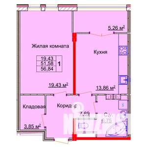 1-к квартира, строящийся дом, 57м2, 14/15 этаж