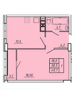 1-к квартира, строящийся дом, 40м2, 9/17 этаж