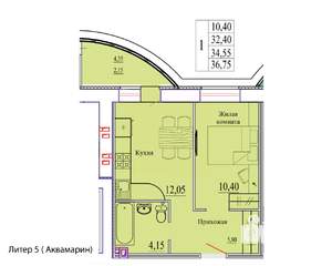1-к квартира, вторичка, 37м2, 6/9 этаж