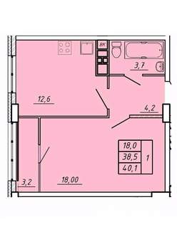 1-к квартира, строящийся дом, 40м2, 3/17 этаж