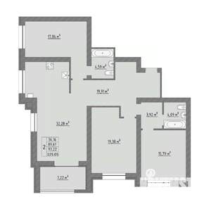 3-к квартира, строящийся дом, 125м2, 3/9 этаж