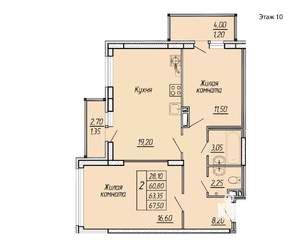 2-к квартира, вторичка, 68м2, 10/11 этаж