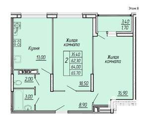 2-к квартира, вторичка, 66м2, 8/11 этаж
