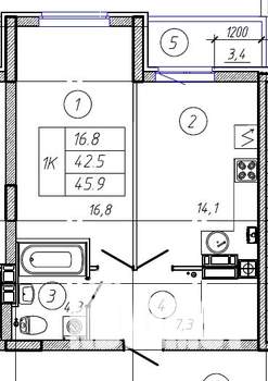 1-к квартира, вторичка, 46м2, 8/9 этаж