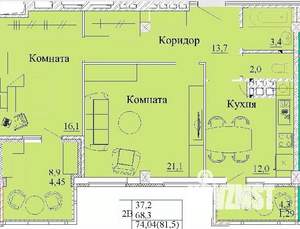 2-к квартира, строящийся дом, 82м2, 13/14 этаж