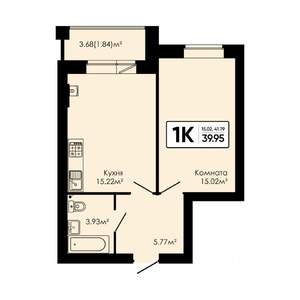 1-к квартира, вторичка, 40м2, 3/4 этаж