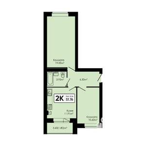 2-к квартира, вторичка, 52м2, 3/4 этаж