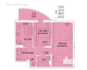 2-к квартира, вторичка, 64м2, 12/14 этаж