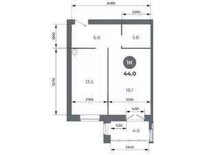 Студия квартира, вторичка, 44м2, 6/9 этаж