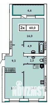 2-к квартира, строящийся дом, 60м2, 2/9 этаж