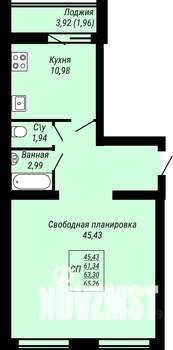 1-к квартира, строящийся дом, 65м2, 4/9 этаж
