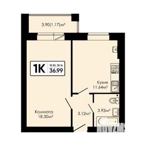 1-к квартира, вторичка, 37м2, 4/4 этаж