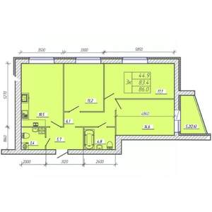 3-к квартира, вторичка, 86м2, 3/9 этаж