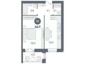 Студия квартира, вторичка, 43м2, 1/9 этаж