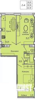 2-к квартира, вторичка, 62м2, 6/9 этаж
