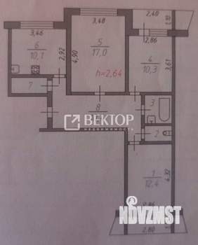 3-к квартира, вторичка, 68м2, 4/9 этаж