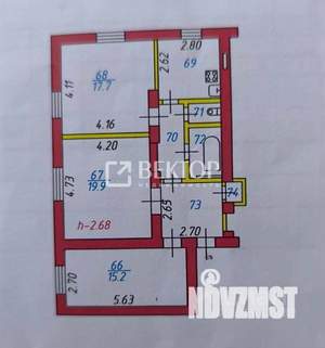 3-к квартира, вторичка, 76м2, 1/2 этаж