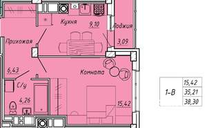 1-к квартира, вторичка, 38м2, 8/9 этаж
