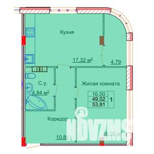 1-к квартира, строящийся дом, 54м2, 7/15 этаж